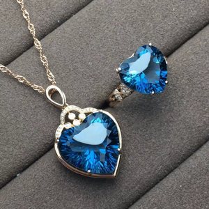 Professionnel 18K or véritable diamant luxe classique naturel <span class=keywords><strong>bleu</strong></span> topaze <span class=keywords><strong>ensemble</strong></span> de bijoux pour les femmes pour les mariages fiançailles pierres précieuses - Product Image 2