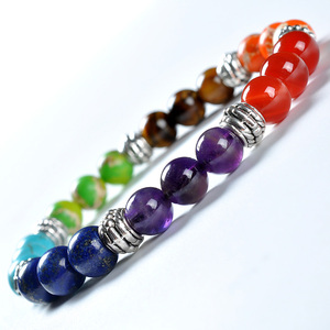 F89 AA Qualità Mens Delle Donne di Boho di Stile <span class=keywords><strong>damigella</strong></span> d'onore regalo di Potere Elastico Giada Logo Personalizzato Chakra Gemma Stretch Colorato Braccialetto di Perline - Product Image 3