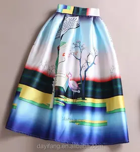 ファッション女性風景プリントニーハイプリンセススカート傘スカート