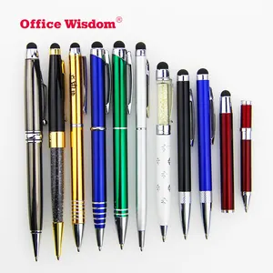 Ofis bilgelik Lüks kapatma altın metal kalem seti Promosyon metal stylus kalem dokunmatik fonksiyonu ile