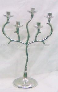 Bougeoir de table en aluminium argenté à 5 lumières fait main Autres lanternes et bocaux en métal pour décorations de mariage et occasions spéciales - Product Image 2