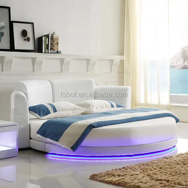 หนังสีขาวไฟ Led ออกแบบเตียงคู่ผู้ใหญ่เตียงกลม CY001-1