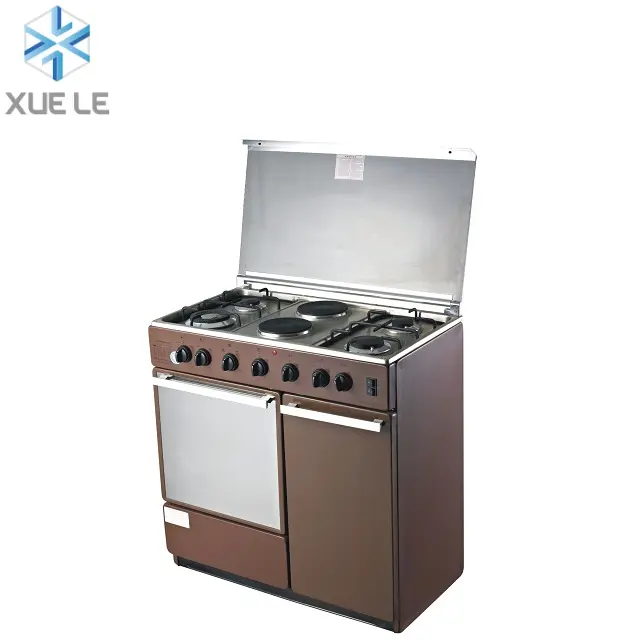 Glass Cover Stainless Steel 4 Burner and 2 Hot Plate Free Standing Gas Oven Gas Range