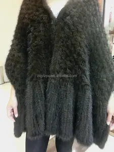 2015 Atacado Knitted Genuine Mink Fur Poncho / Shawl / Jacket / Coats