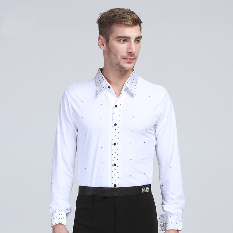 DOUBL camisa de baile latino para hombre, Ropa de baile de Salsa con  diamantes de imitación, para entrenamiento de escenario, fiesta de  noche|Latín| - AliExpress