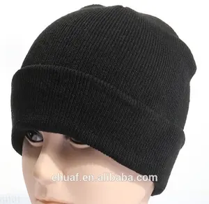 Venta al por mayor de adultos invierno cálido barato brazalete jersey gorro negro