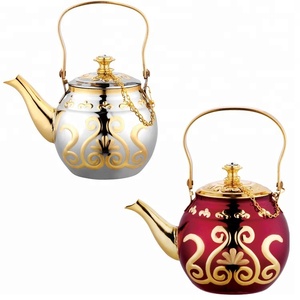 Juego de Teteras Árabes Marroquíes Clásicas de Acero Inoxidable, Forma Circular, Coloridas, para Beber Café en Casa - Product Image 2