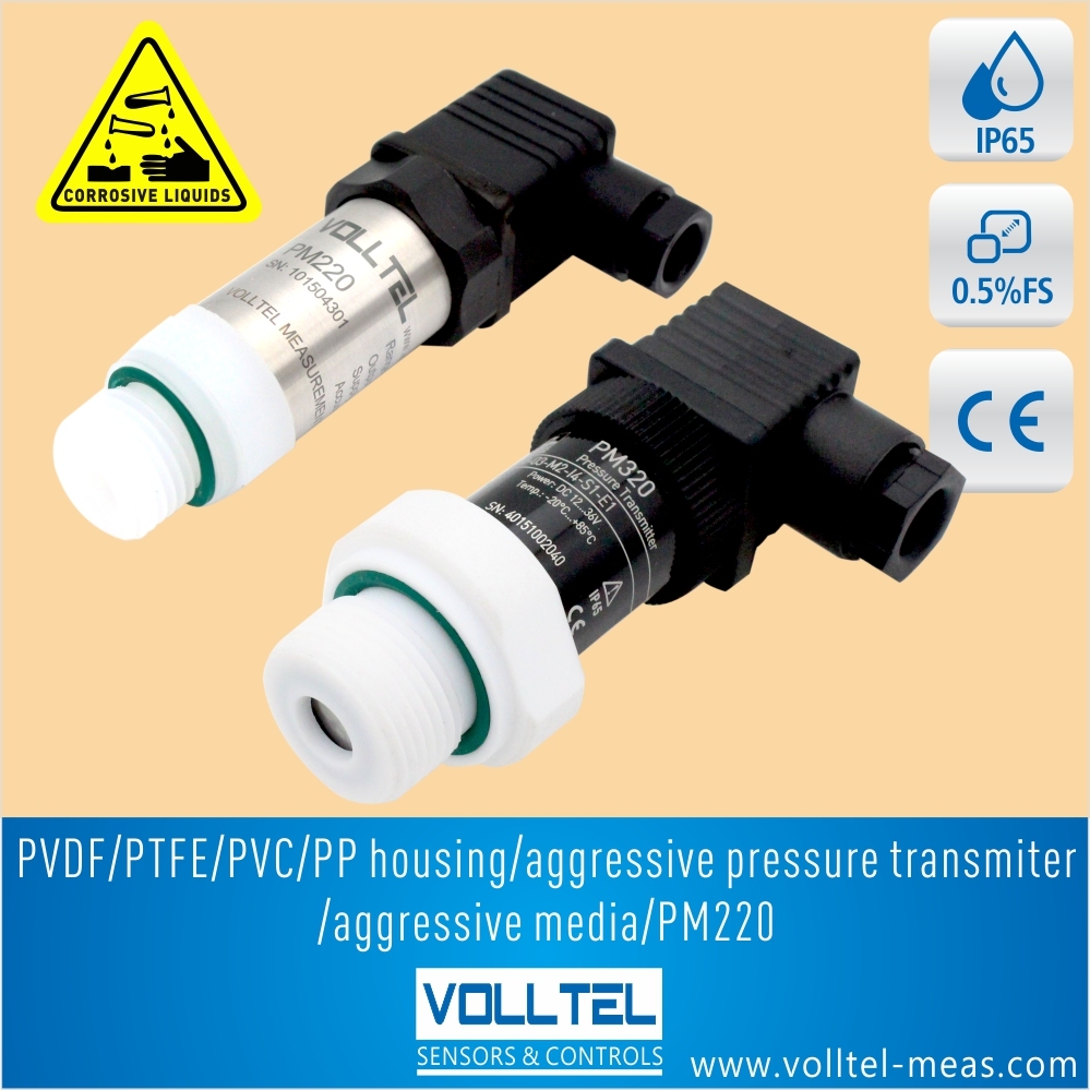 PM220 PTFE PVDF, PVC, PP, датчик давления для HCl, HNO3 H2SO4 HClO4 HClO3