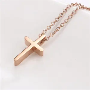 stainless steel metal rose gold color cross necklace