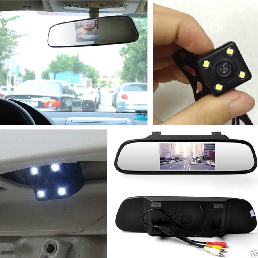 Bluetooth Rear View Car Mirror Monitor Dual Video Inputs & Reverse