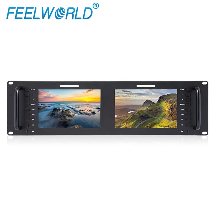 SDI loop through 7inch IPS 1280*800 twin lcd screen Peaking focus Dual 7" rack mount monitor