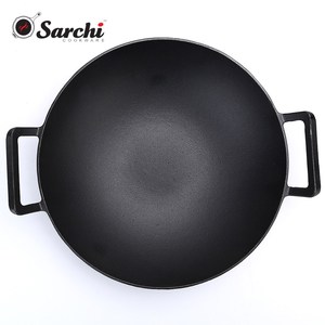 <span class=keywords><strong>Wok</strong></span> <span class=keywords><strong>chino</strong></span> de hierro fundido de cocina <span class=keywords><strong>grande</strong></span> presazonado de 14 pulgadas negro a la venta - Product Image 5