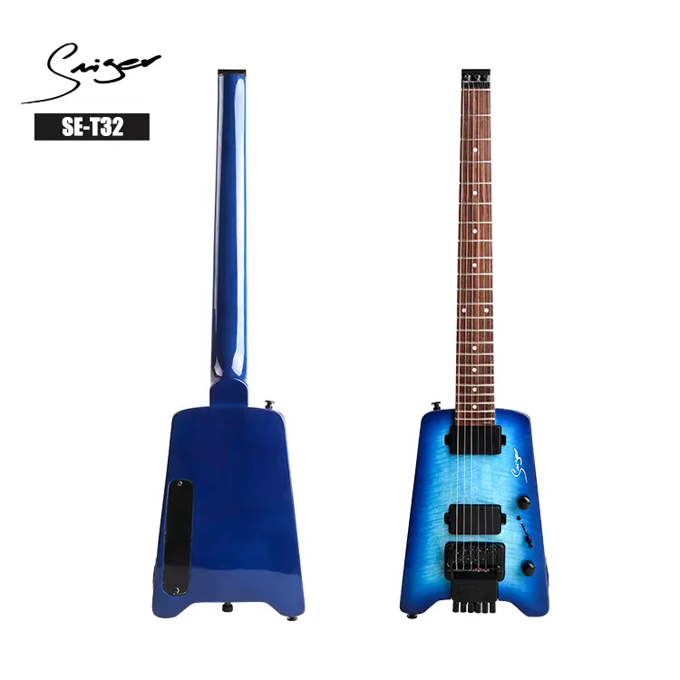 Wholesale Price Musical Instruments Manufacture Blue Maple Neck Headless electrico Electric Guitar headless