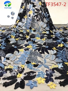 Telas de encaje de <span class=keywords><strong>lentejuelas</strong></span> de Nigeria de diseño de lujo, tela de encaje africano bordado con cuentas para Aso Ebi - Product Image 4