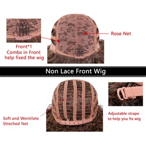 Perruque courte de style afro-américain naturel, <span class=keywords><strong>cheveux</strong></span> synthétiques bouclés crépus avec dentelle transparente - Product Image 6