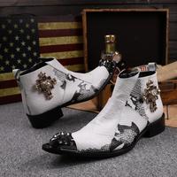 NA034 Bottines Homme Noires et Blanches Version Coréenne, Bottes en Cuir Véritable Style Britannique à Bout Pointu, Chaussures Respirantes à Fermeture Éclair et Rivets Tendance