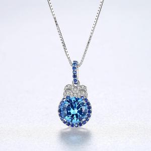 CZCITY Perhiasan Batu Kalung Topaz Lab Berlian Tren Perak 925 Baru Safir Biru Liontin & Pesona