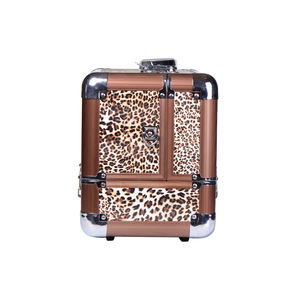 Scatola cosmetica professionale in <span class=keywords><strong>pelle</strong></span> e alluminio di grandi dimensioni in PVC con motivo leopardato Vanity porta la custodia per il trucco - Product Image 3