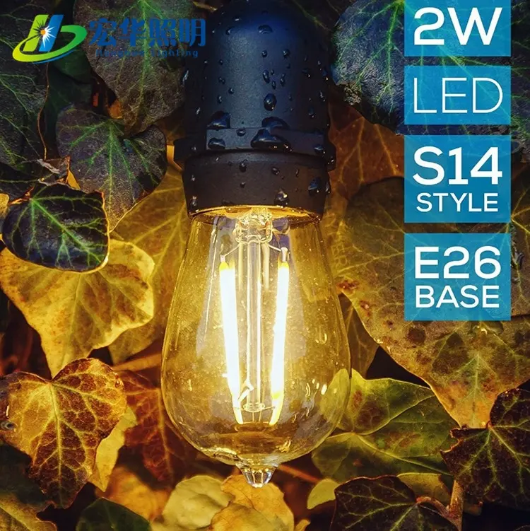 Decorative Light Bulbs 48Ft S14 Outdoor Christmas Decorations Rope String Lights Glass LED Bulb