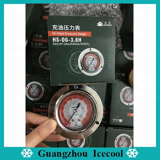 HongSen Thương Hiệu HS-OG-3.8H 1/4 "Máy Đo Áp Suất Chân Không Chứa Dầu Áp Suất Cao SAE Cho R22/R134A/R404A/R407C