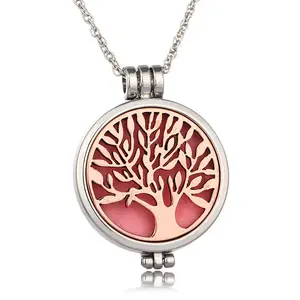 Wholesale Women Round Luminous Locket Pendant Necklace Open Life Tree Essential Oil Diffuser Necklace