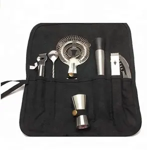 Waterproof nylon Cocktail tools bag Customized Logo rolling Bar Tools Kits Portable Bartender Tool Storage pouch