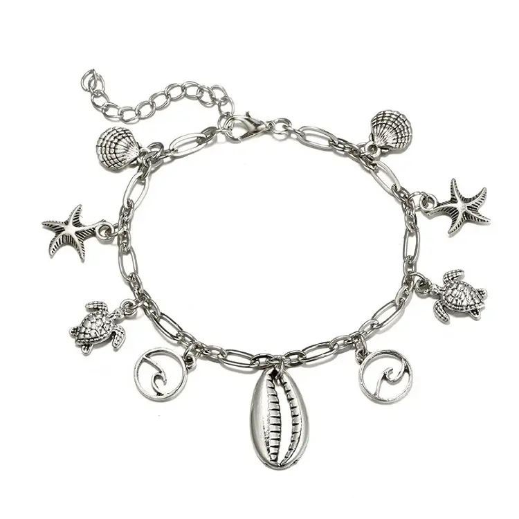 Jewelry Manufacturer Cheap Zinc Alloy Metal Silver Custom Sea Animals Turtle Charm Bracelet For Women