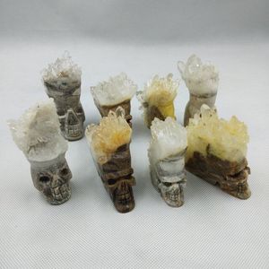 100% natuurlijke bergkristallen schedels met cluster hand gesneden Edelsteen hoofd.