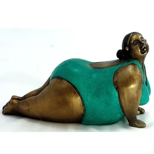 Popüler bronz yoga şişman kadın figürlü heykel