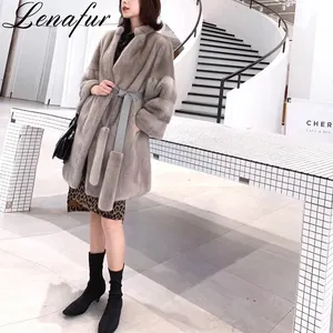 Manteau de luxe en fourrure de vison véritable pour femmes,, usine chinoise, vente en gros, gris d'hiver, naturel, Long, luxueux, de haute qualité, importé avec ceinture