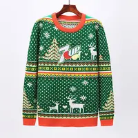 Suéter de malha jacquard estampado, venda quente, inverno, bordado, logotipo personalizado, unissex, macacão de natal