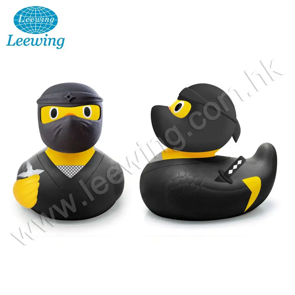 Animal Toy Gift Item Plastic PVC Vinyl Customized Squeaky Bathing Toy Japanese Ninja Black Rubber Duck