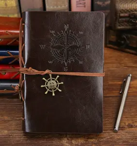 kotak coklat notebook Suppliers-Notebook Kulit Spiral Kustom Bajak Laut Gaya Retro dengan Kotak Hadiah