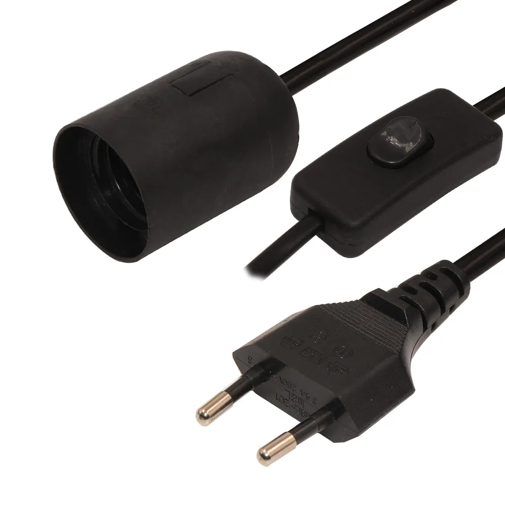 KUNCAN Black Euro 2 Pin Plug Vde Cable Gear Switch 303 E27 lampholder Eu Salt Lamp Power Cord