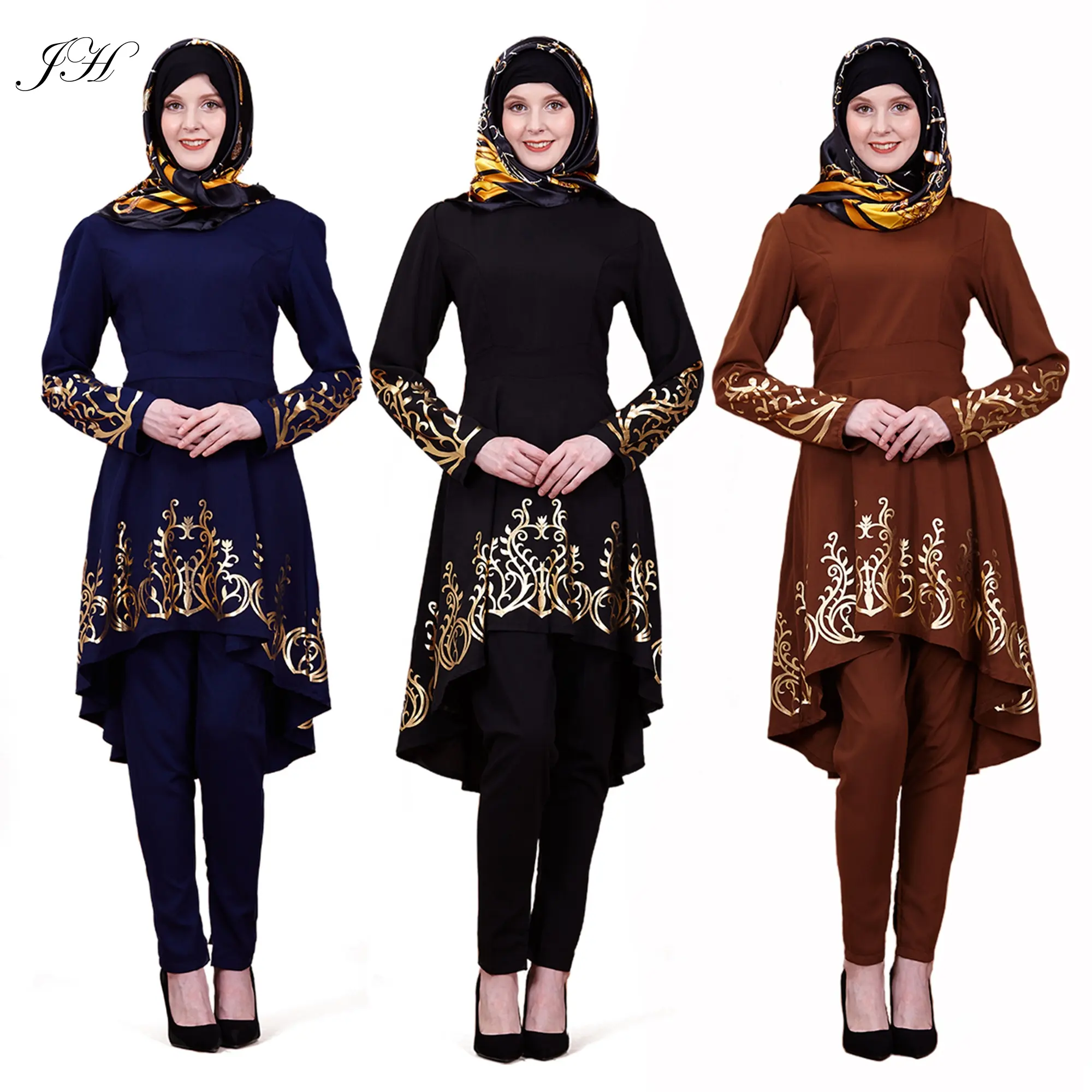 2019 Nieuwe Aankomst Moslim Midden-oosten Goud Foliedruk Kimono Lange Gewaad Toga Tuniek vrouwen Islamitische Kleding Ramadan Abaya jurk