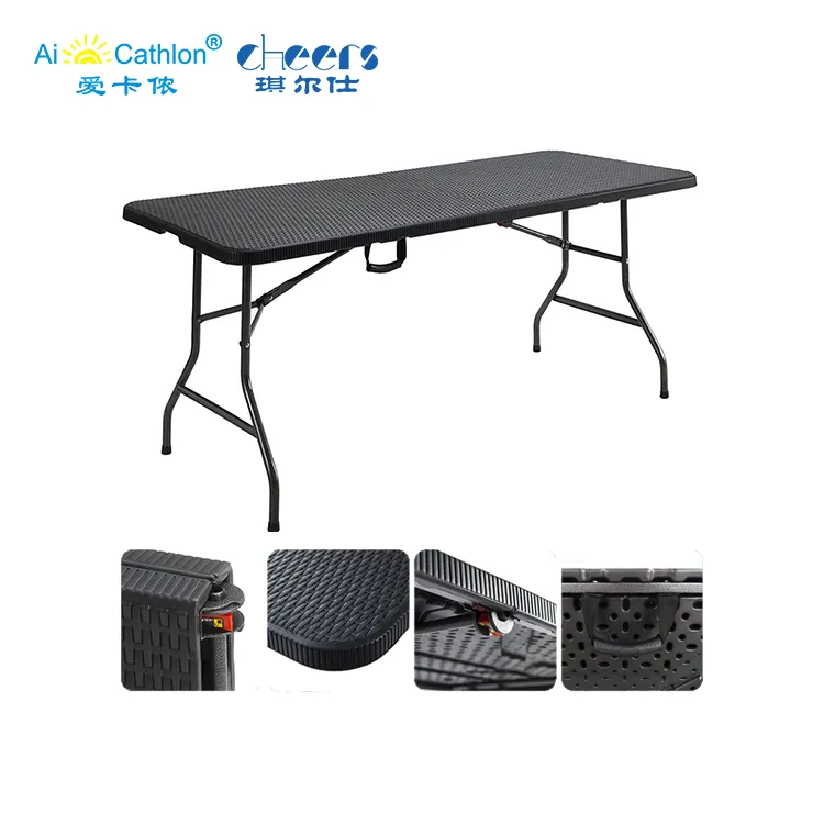 Heavy Duty Polietilene Esterno 6 piedi HDPE Fold up Table Stile Rattan di Plastica Tavolo Pieghevole