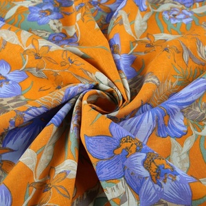 Tissu imprimé à grandes fleurs en lin 55% et coton 45% tissé violet jaune mexicain avec élasthanne pour <span class=keywords><strong>robe</strong></span> - Product Image 2