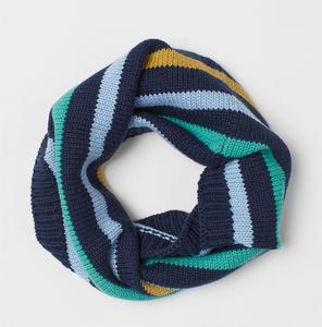 Écharpe <span class=keywords><strong>tube</strong></span> en tricot de style rayé bleu foncé en fil de matériel personnalisé pour enfants pour garçons - Product Image 1