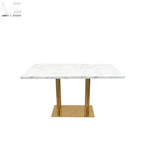 4人用の新しいデザインのステンレス鋼のフェイクスクエア大理石のトップダイニングテーブル