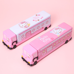 TOPSTHINK Hello kitty bus shaped cute pen box metal novelty student pencil case with sharpener