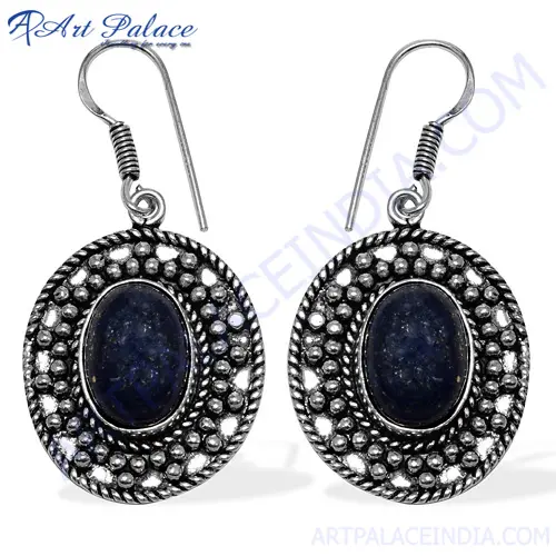 Lazuli lapis Design unique Boucles d'oreilles en argent sterling 925 avec pierres précieuses pour femmes, fournisseur de bijoux en gros fait à la main