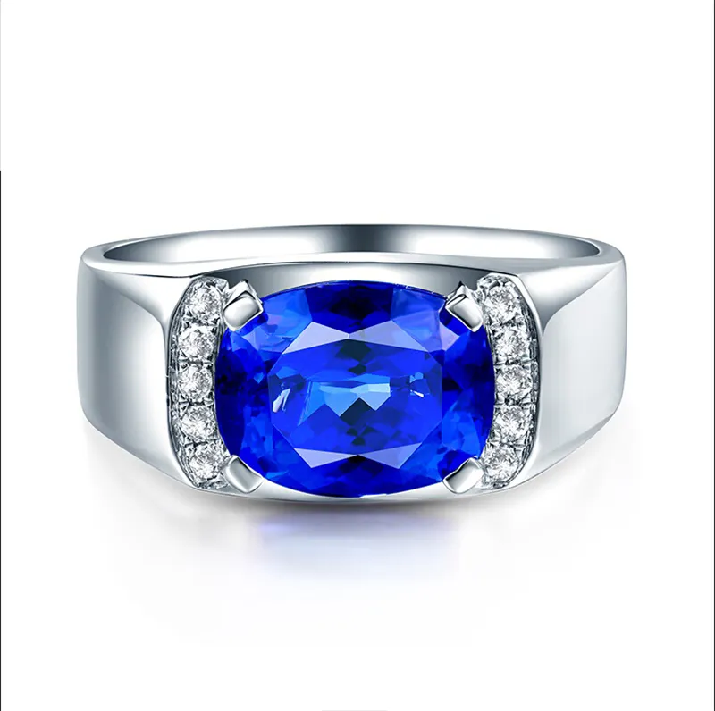 China edler Schmuck Großhandel 3.25ct natürlichen Edelstein blau Tansanit 18 Karat Gold Ring Mann Tansanit 18 Karat Gold Ring Mann