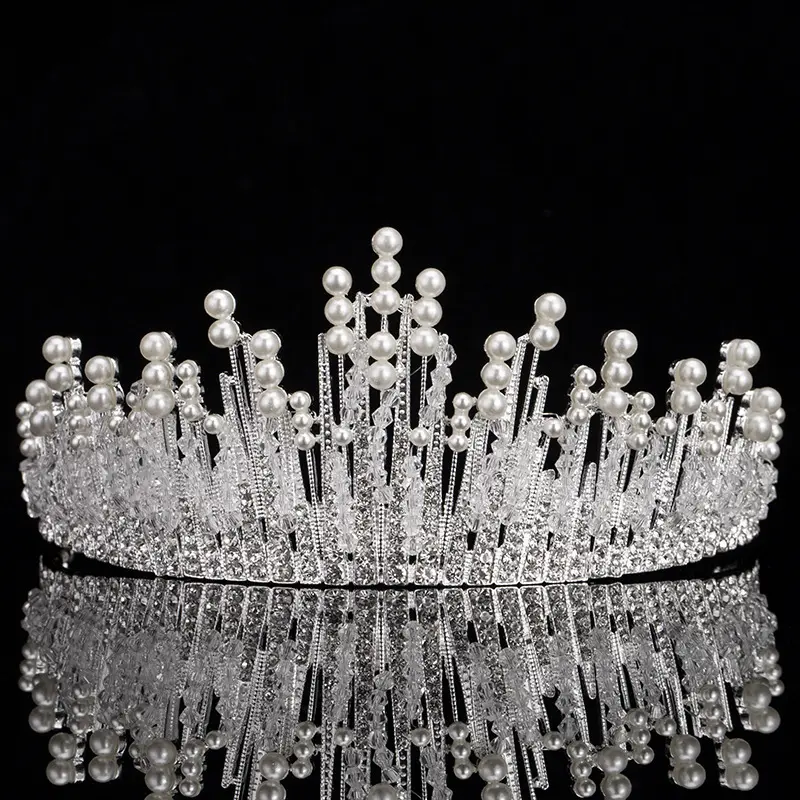 wholesale crowns and tiaras fashion European crown wedding bridal headpiece with pearl