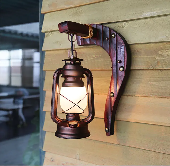 Nova loja de café do vintage antigo lâmpada de parede de vidro de ferro fundido