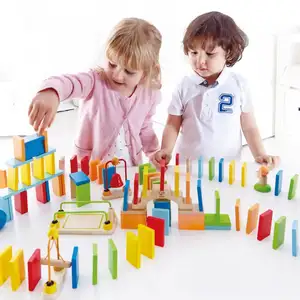 Lustige multifunktion ale Großhandel Kinder bauen den Domino Block Trail pädagogische Holz spielzeug lernen so tun, als ob Kinder Domino-Spiel