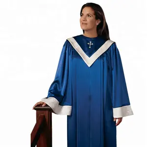 Venta al por mayor, servicio OEM, bordado, cruz, mujer, uniforme, iglesia, púlpito, trajes