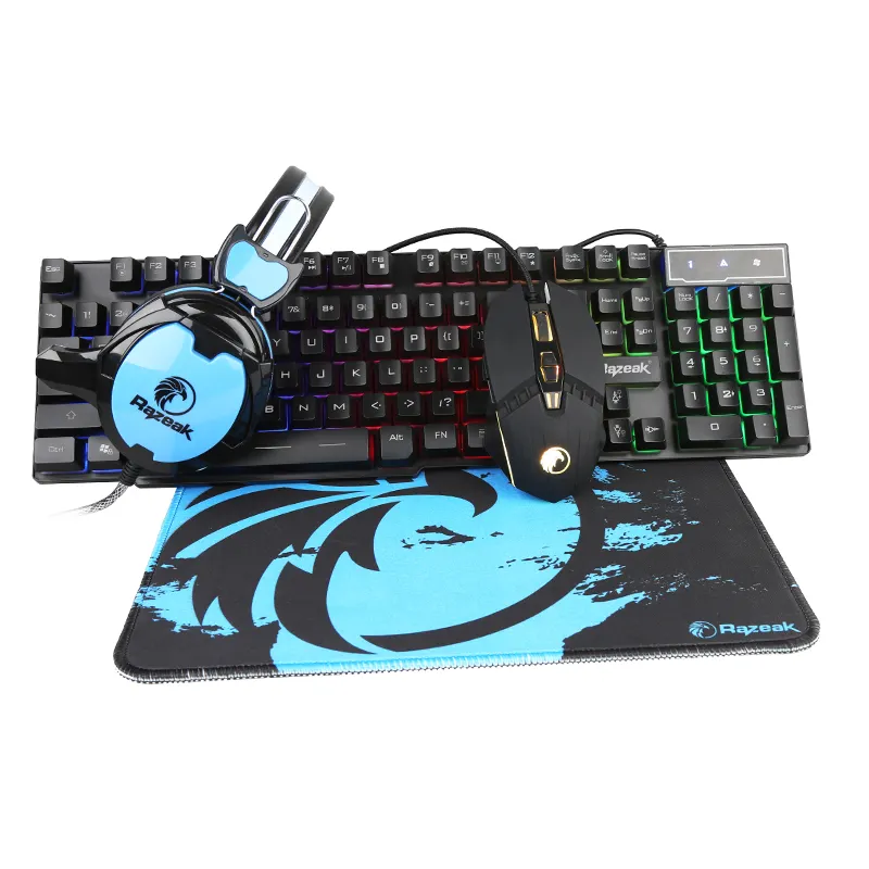 ที่ถูกที่สุด 4 IN 1 Gaming คีย์บอร์ดเมาส์และ Mousepad combo ชุด