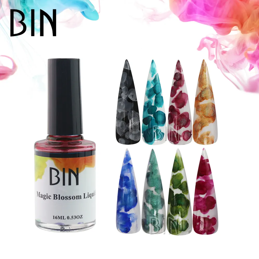 BIN Watercolor Nail Art paint Ink Nail Polish Blooming Marble Ink with golden effective for nails gel polish
