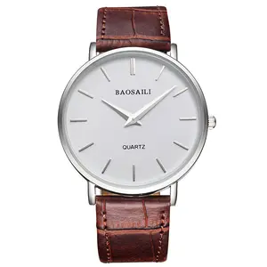 BAOSAILI Cool Men Hand Watch Stainless Steel Case Back Water Resistant Watch Leather Band Wrist Watch