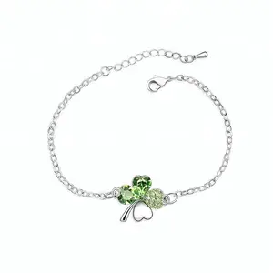 Pulseira de cristal de ouro branco lucky 4 quatro folhas trevo